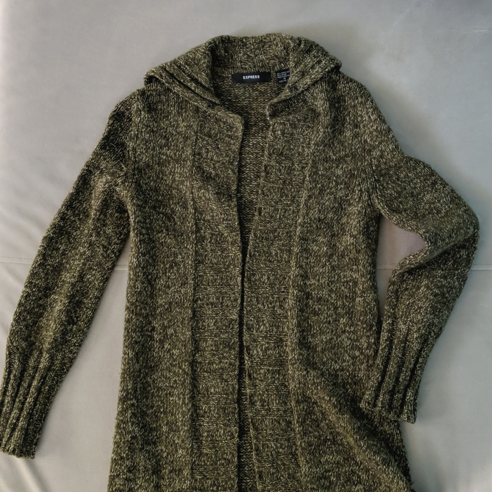 Merino wool Olive Green long sweater jacket - Size M
